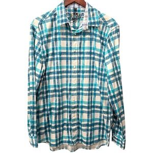 Scully Men Blue White Plaid Western Embroidered Pearl Snap Cowboy Shirt Medium